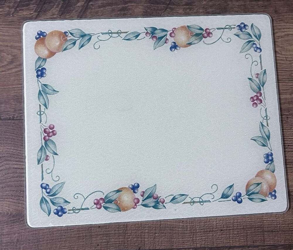 Vintage Corelle Abundance Tempered Glass Counter Saver Cutting Board